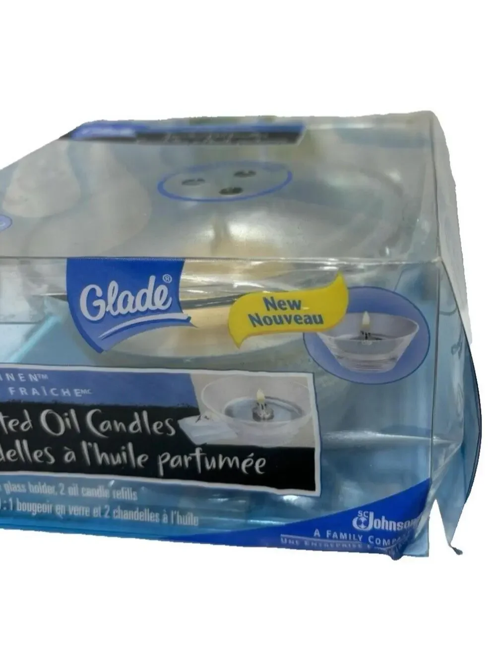 Glade Scented Oil Candle with 2 candles clean Linen New -Discontinued Hard Find!